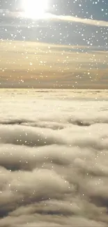 Serene cloudy sky with snowfall wallpaper for mobile.