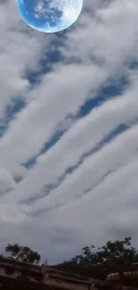 Wallpaper of a cloudy sky with a visible moon.