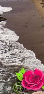 Scenic coastal beach with cliffs and ocean waves.