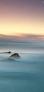 Serene coastal dusk with crescent moon.