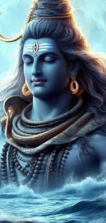 Blue-skinned deity with moonlit background, inspiring tranquility.