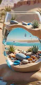 Desert terrarium with stones in glass art.