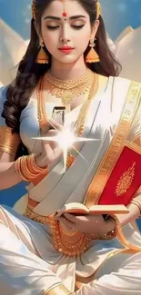 Divine goddess in traditional attire, serene expression.