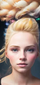 Ethereal fantasy portrait with blonde hair and soft tones.