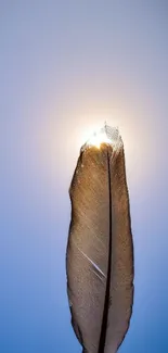 Feather against a serene blue sky with a soft glowing effect.