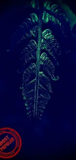 Dark background mobile wallpaper featuring a green fern leaf.