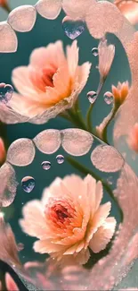 Delicate pink flowers with water bubbles.