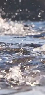 Tranquil river with flowing water and sparkling light.