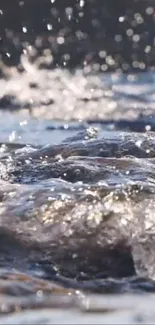 Closeup of serene flowing water with splashes.