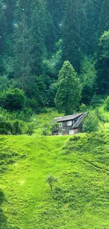 Charming cottage nestled in lush green forest.