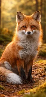 Beautiful fox sitting in forest under soft light