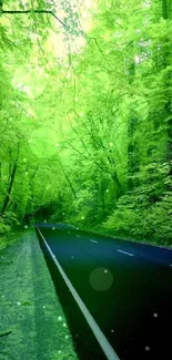 Green forest road mobile wallpaper.