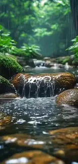 Scenic forest stream with lush greenery.