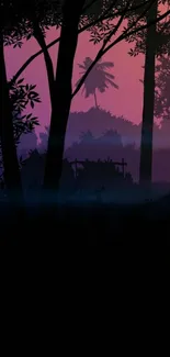 Serene sunset forest wallpaper with silhouettes.