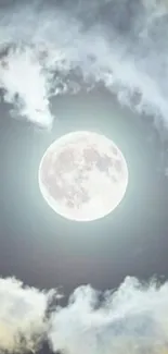 Full moon with soft clouds in night sky wallpaper.