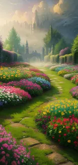 A colorful garden path with vibrant flowers.