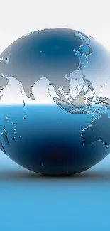 3D translucent globe on vivid blue and white gradient background.