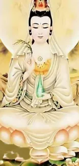 Serene goddess art wallpaper with soft colors and spiritual theme.