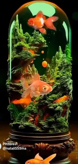 Serene goldfish terrarium with vibrant aquatic life in a glass dome.