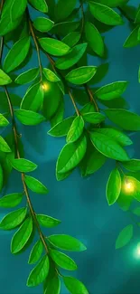 Green leaves with glowing lights wallpaper