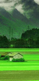 Peaceful green mountains and rural huts wallpaper.