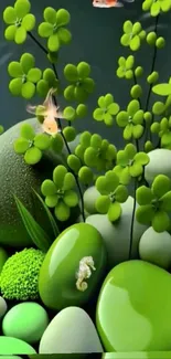 Green nature wallpaper with plants and aquatic life.
