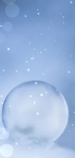 Serene mobile wallpaper with an icy crystal sphere on cool blue background.