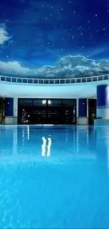 Luxurious indoor pool under a starry blue ceiling.