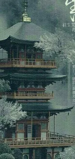 Serene Japanese pagoda surrounded by nature.