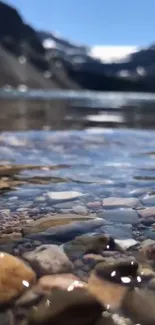 Clear lake stones with mountain view