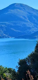 Tranquil lake with mountain view offering a serene nature background.