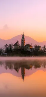 Tranquil sunset over a scenic lake with reflections.