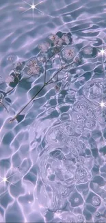 Lavender water ripples with floral accents and sparkling reflections.