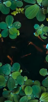 Lush green aquatic plants on a tranquil pond wallpaper.