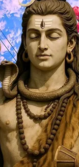 Serene Lord Shiva statue with vibrant colors, perfect for mobile wallpaper.
