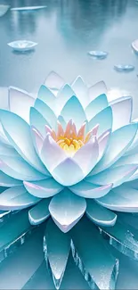 Serene blue lotus flower floating on tranquil water, perfect for peaceful wallpaper.