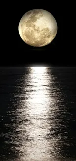 Moonlit ocean scene with reflection on water.
