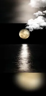 Moonlit night with ocean reflection and clouds wallpaper.