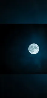 Full moon in a serene midnight blue sky with calming ambiance.