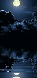 Moonlit night sky with serene reflections on dark blue waters.