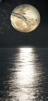 Moonlit night wallpaper with moon reflecting on water.