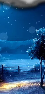 Serene moonlit nightscape with stars and a tranquil rural setting.