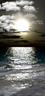 Moonlit ocean wallpaper with serene night view and glistening water.