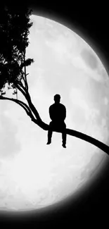 Silhouette on a tree branch against a glowing full moon.