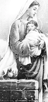 Black and white artistic image of a mother holding her child.