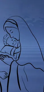 Outline of mother and child with serene background.