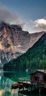 Mountain lake cabin with stunning reflection surrounded by nature.