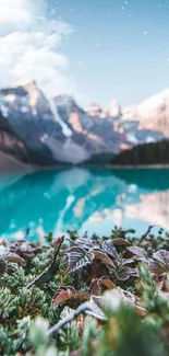 Serene mountain lake with clear waters and lush greenery.