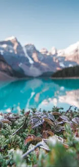 Beautiful mountain lake with turquoise water and clear, serene sky.