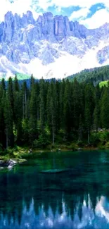 Scenic mobile wallpaper of a tranquil mountain lake and lush forest.